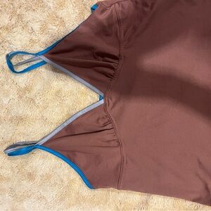 Brown and Blue Strapped Tank Top